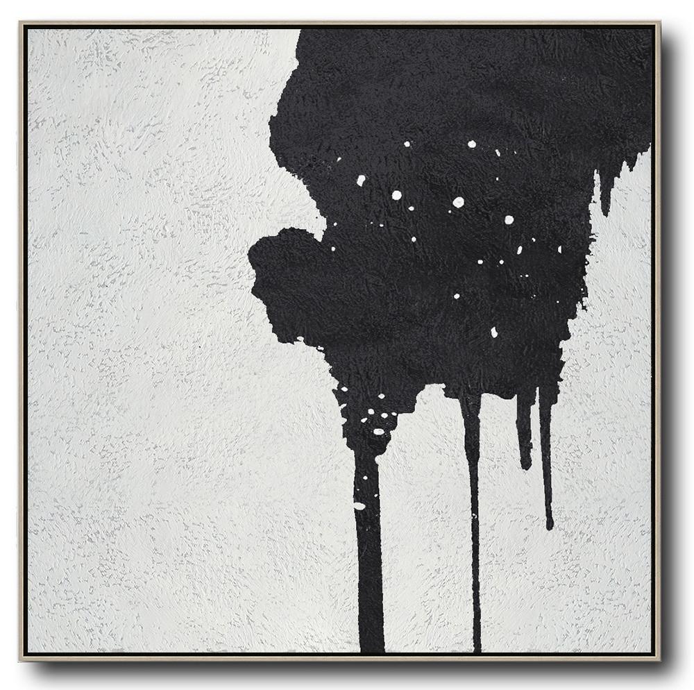 Hand-Painted Oversized Minimal Black And White Painting - Art Drawing Restroom Huge